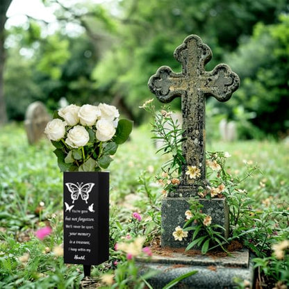 WEBEEDY Cemetery Vases for Grave Butterfly Grave Vase with Spike Cemetery Decoration Memorial Vase for Graves Outdoor Yard, Sympathy Gift Graves Flower Holder for Loss Family,1 pc (3x8 Inch)