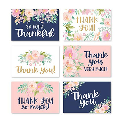 24 Bulk Thank You Cards with Envelopes Blank Cute Thank You Cards | Floral 6 x 4 Appreciation Card for Weddings, Valentines, Anniversary, Small Business, Party Guests, Engagement & Funeral - color: Floral Navy 2 24 pcs