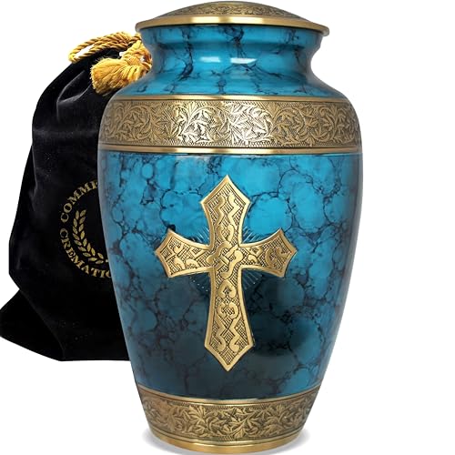 Blue Cross Cremation Urns for Human Ashes Adult Male Urns for Ashes - color: Blue, size: Large