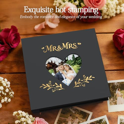Wedding Photo Album 4x6 400 Pockets, Black Leather Memory Book Gift - color: Black Leather with Black Pages