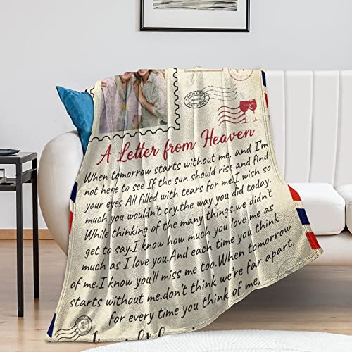 Custom Memorial Blankets with Photos: Made in USA, Sympathy Bereavement Angel Blanket for Loss of Mother Dad Grandma, As I Sit in Heaven | I Never Left You - color: Design 13