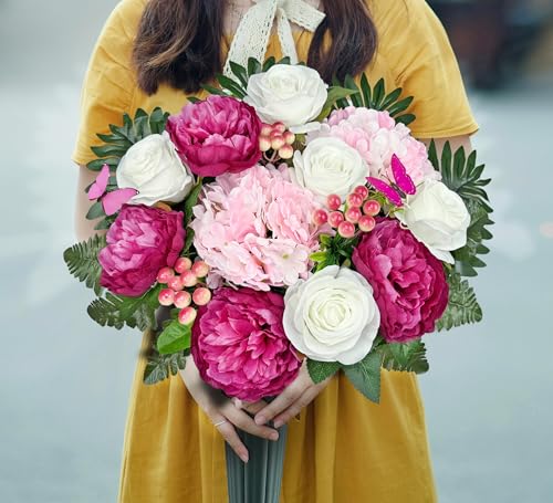 Artificial Cemetery Flowers,Memorial Flowers,Beautiful Arrangements for Headstones,Silk Hydrangea Rose Lily Daisy