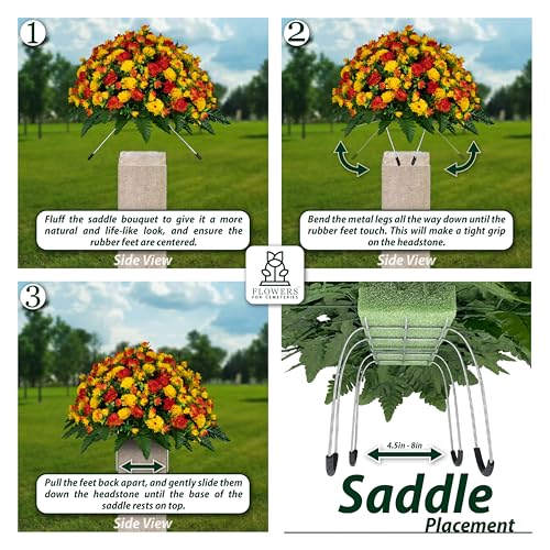 30" Headstone Flower Saddle Artificial Cemetery Flowers - Gravesite Flowers - Yellow Roses - color: Yellow Roses, size: (1) Saddle