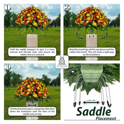30" Headstone Flower Saddle Artificial Cemetery Flowers - Gravesite Flowers - Yellow Roses - color: Yellow Roses, size: (1) Saddle