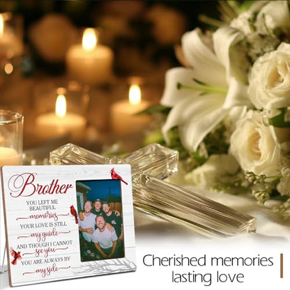 Brother Memorial Cardinals Wooden Picture Frame Gifts for Loss of Brother, Always By My Side Sympathy Gifts, Fits 4x6 Photo Frame - color: Red-brother