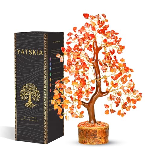 YATSKIA Carnelian Crystal Tree | Bonsai Tree | Natural Crystal | Desk Decor for Women | Boho Office Decor | Farewell Gifts for Coworkers | Spiritual Healing Gifts | 10 Inch - color: Carnelian Golden Wire