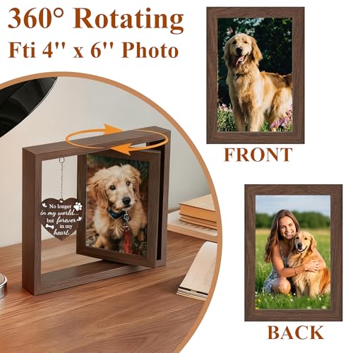 Tsxcnaa Dog Memorial Frame, Pet Memorial Picture Frame for 4’x6’ Photo with Wooden Rotating Heart, Dog Memorial Gifts for Loss of Pet, Remembrance Keepsake Gift for Pet Lover