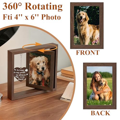 Tsxcnaa Dog Memorial Frame, Pet Memorial Picture Frame for 4’x6’ Photo with Wooden Rotating Heart, Dog Memorial Gifts for Loss of Pet, Remembrance Keepsake Gift for Pet Lover