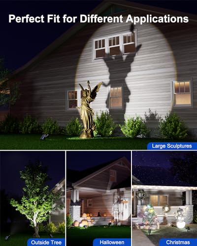 FALOVE Cool White Solar Powered Sunset Spotlight Outdoor Waterproof Accent | Landscape Uplight for Outside Trees, Flag, Sculptures, Lawn, Wall, Yard and Garden, Independently Adjustable Light & Panel