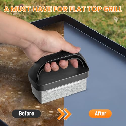Grill Brick for Cleaning Flat Top, Heavy Duty Grill Stone Griddle Brick | Pumice Grill Cleaning Brick with Handle & Scraper, Griddle Cleaner for Removing Stubborn Grease, Rust (5 PCS) - color: Gray-5 PCS