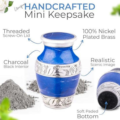 Marbled Metal Keepsake Urn for Human Ashes, Mini 6 Cu in, Blue - color: Blue, size: Small (Set of 1)