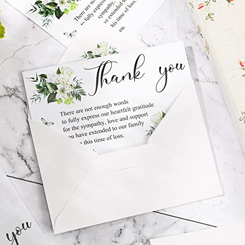 Marspark 50 Pack Thank You Sympathy Cards Funeral Thank You Cards with Envelopes and Message Memorial Sympathy Greenery Bereavement Notes for Funeral Family Friends Loved Ones(Lily)