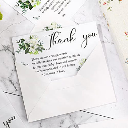 Marspark 50 Pack Thank You Sympathy Cards Funeral Thank You Cards with Envelopes and Message Memorial Sympathy Greenery Bereavement Notes for Funeral Family Friends Loved Ones(Lily)