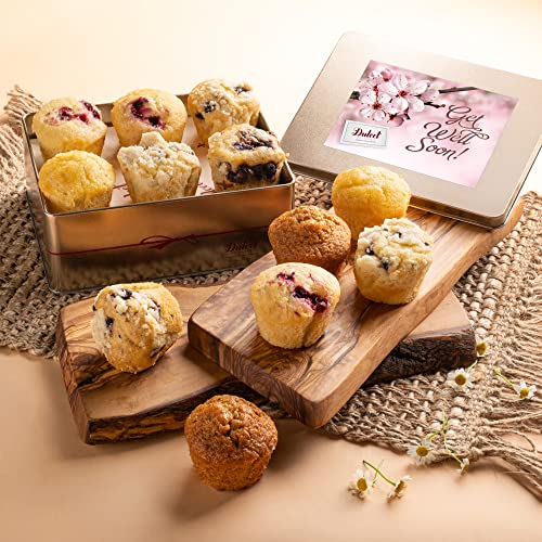 Dulcet Gift Baskets Old Fashioned Muffins Assortment with Delectable Flavors- Blueberry, Cranberry, Corn, & Banana Nut Great Gift for Holidays, Birthdays, Sympathy, Get Well, Family & Office - color: Get Well