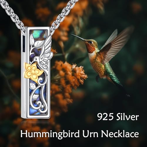 Urn Necklace Ashes 925 Sterling Silver Cremation Pendant Memorial Ashes Abalone Shell Pendant Jewelry Gift for Women Men - style: Hummingbird