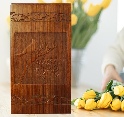 ZIYA Wooden Urns for Human Ashes Adult Male or Female, Handmade Cardinal Large Memorial Cremation Urn for Human Adult Ashes Men or Women for Funeral, Burial or Home, XL Up to 250 lbs with Satin Bag