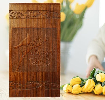ZIYA Wooden Urns for Human Ashes Adult Male or Female, Handmade Cardinal Large Memorial Cremation Urn for Human Adult Ashes Men or Women for Funeral, Burial or Home, XL Up to 250 lbs with Satin Bag