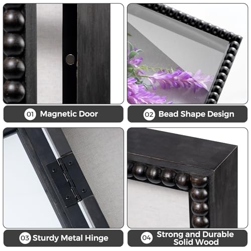 Muzilife 16x20 Shadow Box Pine Wood with Unique Bead Door, 3.18 Deep, Black - color: Black-bead Shape, size: 16"x20"
