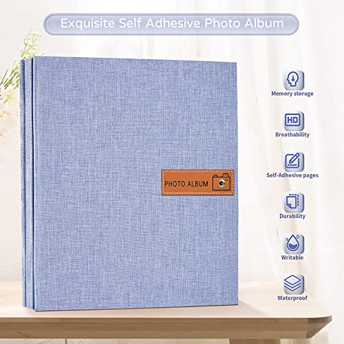 Popotop Large Photo Album Self Adhesive 4x6 5x7 8x10 Scrapbook Album DIY Picture Book,Gifts for Mom,Family Baby and Wedding,with Metal Pen and Plastic Board - color: Sky blue, size: 11.5"x10.6"40pages