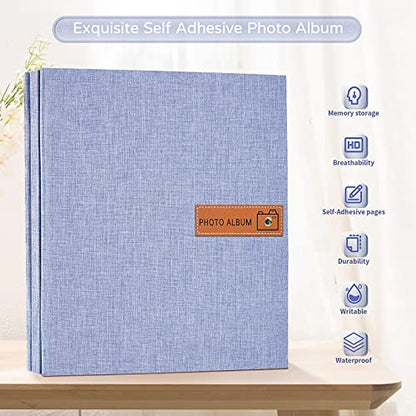 Popotop Large Photo Album Self Adhesive 4x6 5x7 8x10 Scrapbook Album DIY Picture Book,Gifts for Mom,Family Baby and Wedding,with Metal Pen and Plastic Board - color: Sky blue, size: 11.5"x10.6"40pages