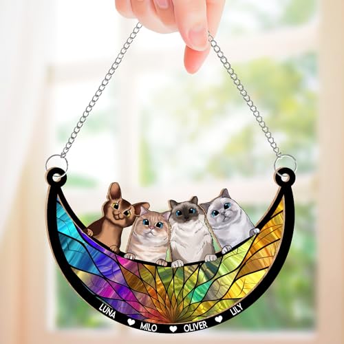 Personalized Pet Memorial Suncatcher Dog Cat, Dog Memorial Suncatcher, Custom Pet Loss Suncatcher, Gifts for Dog Lovers, Cat Memorial Ornament Loss of Pet Sympathy Gift (#4 Cat SunCatcher) - color: #4 Cat Suncatcher