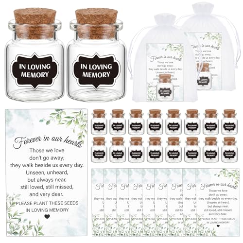 50 Set Funeral Favors for Guests Memorial Seeds Glass Bottles with Cork Stopper Prayer Cards for Loss of Loved One Memorial Cards for Celebration of Life Favors Memorial Gifts Guest Return Gifts - color: Leaf