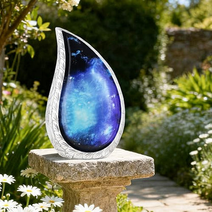 M MEILINXU Blue and Black Urns for Human Ashes Adult Man, Galaxy Tear Drop - color: Blue & Black, size: Large / Full Size