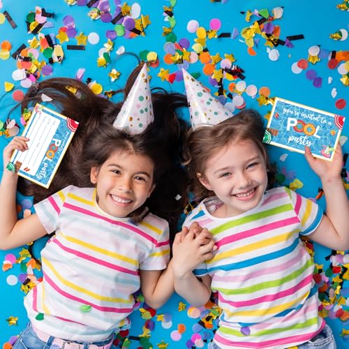 Pool Party Birthday Invitations 20Pcs with Envelopes Fill-in Cards - color: Blue Pool
