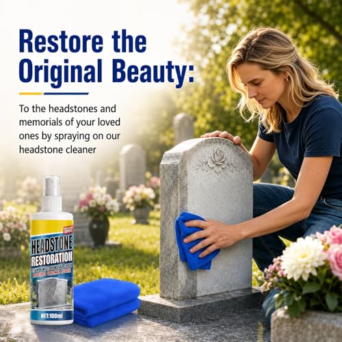 Headstone Restoration & Cleaning Spray,Tombstone & Monument Cleaning Spray,for Granite Marble Cemetery Memorials,Stone Cleaner Gravestone Cleaning Kit (2PC)