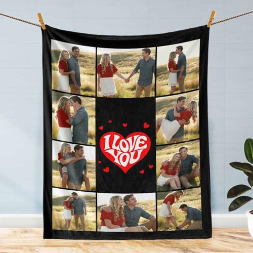 D-Story Personalized Photo Blanket Customized Blanket with 10 Pictures Text Custom Fleece Blankets and Throws Customizable I Love You Gifts for Girlfriend Boyfriend Wife Husband 10 Photos - color: 10 Photos