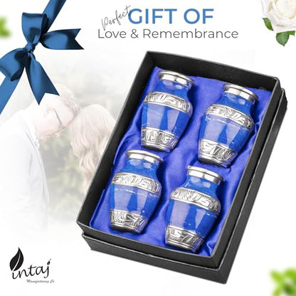 Marbled Metal Keepsake Urns Set of 4 for Human Ashes, Blue - color: Blue, size: Small (Set of 4)