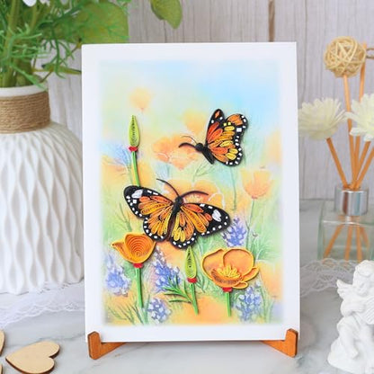 KingKraft Butterflies Quilling Card, Handcrafted Greeting Card for All Occasions, Birthday Card for Mom, Thinking of You, Get Well, Anniversary Card, Valentines Day, Mothers Day Card, Blank Inside - color: Butterflies