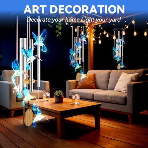 Solar Wind Chimes for Outside Color Changing Light, Blue Hummingbird - color: Blue Hummingbird