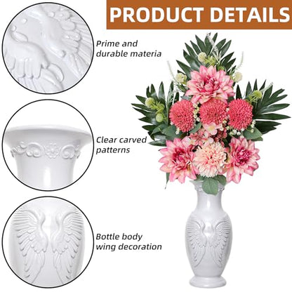 Cemetery Vase for Grave Decorations Grave Vase Angel Headstones Vases with Metal Spikes for Cemetery (Grey, L)