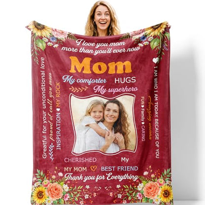Personalized Blanket with Photos and Text, Custom Photo Blanket for Mom Grandma, Soft Flannel Throw Blankets for Mother’s Day, Customized Picture Gifts for Women, Nana, Wife Mother 01 - color: Mother 01