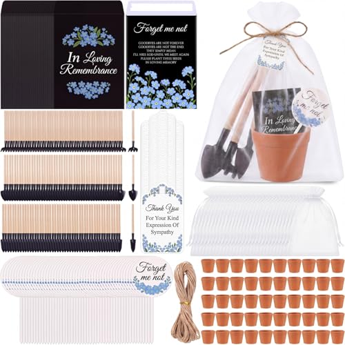 Amyhill 50 Sets Forget Me Not Funeral Favors for Guests Bulk | Celebration of Life Seed Packets, Mini Flower Pots, Gardening Tools, for Memorial Loss of Loved One Gifts - color: Terracotta, size: Funeral
