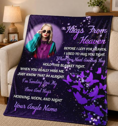 Personalized Memorial Picture Blanket Custom Hug from Heaven Sympathy Gift | HD Printing Flannel Throw Blanket for Grief and Remembrance Loss of Mother Father - color: Design 22