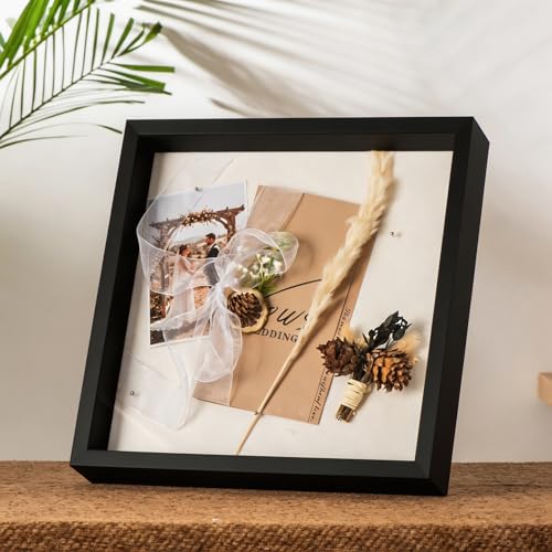 12x12 Shadow Box Frame with Ultra-Clear Glass & Soft Linen Back - color: Black+high Definition Panel + Shatter-proof Packaging, size: 12x12
