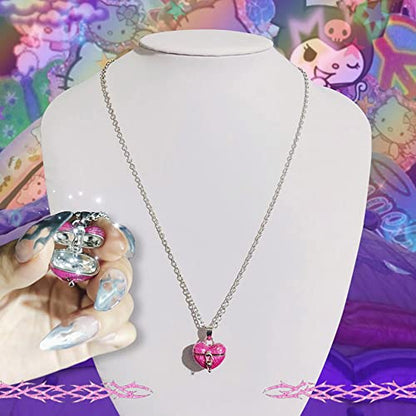 Heart Locket Necklace Y2k Love Heart Necklace Tiny Small Cute Necklace for Women Valentine's Day - color: Pink