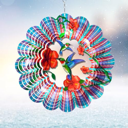 Hummingbird Wind Spinner, 12-Inch 3D Kinetic Metal Wind Spinners - color: Mandala Hummingbird