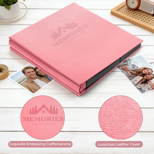 DazSpirit 4x6 Photo Album, 600 Pockets, Leather Cover, Slip-In Pages | Embossed Leather Cover, Extra-Large Memory Book for Wedding, Baby, Anniversary and Family Photos, Pink - color: Pink
