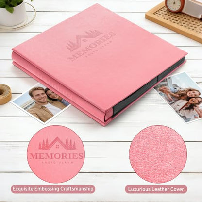 DazSpirit 4x6 Photo Album, 600 Pockets, Leather Cover, Slip-In Pages | Embossed Leather Cover, Extra-Large Memory Book for Wedding, Baby, Anniversary and Family Photos, Pink - color: Pink