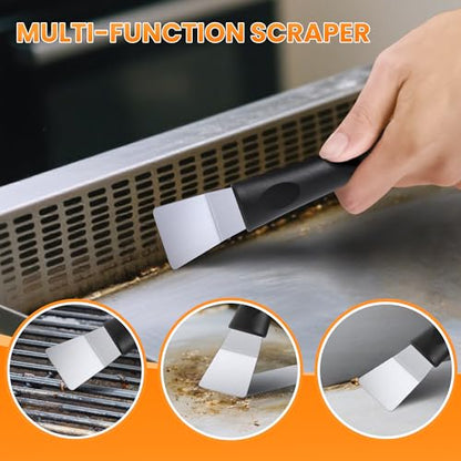 Grill Brick for Cleaning Flat Top, Heavy Duty Grill Stone Griddle Brick | Pumice Grill Cleaning Brick with Handle & Scraper, Griddle Cleaner for Removing Stubborn Grease, Rust (5 PCS) - color: Gray-5 PCS