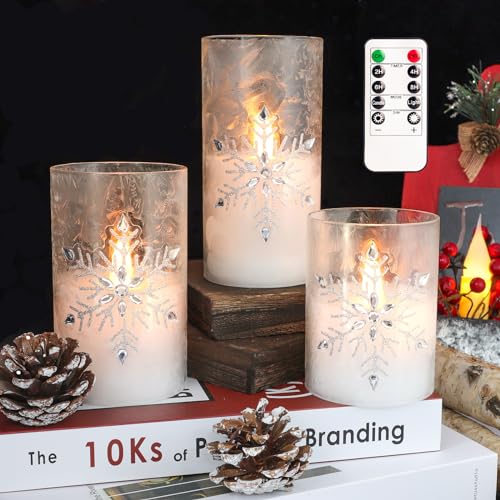 Crystal Club Christmas Flameless Candles, Battery Powered LED Candles - style: Snowflake Design
