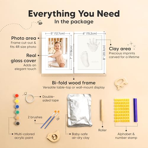 Baby Hand and Footprint Kit, Quick Dry Clay Newborn Keepsake (Alpine White) | Baby Feet and Handprint, Baby Picture Frame, Cat Dog Paw Print Kit, Personalized New Mom Gifts for Baby Showers & Registry - color: Alpine White