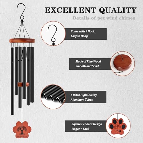 VENBEEL Pet Memorial Wind Chime, 28" Dog Memorial Gifts for Loss of Dog, Pet Loss Sympathy Bereavement Remembrance Gift - color: C-petpaw-black