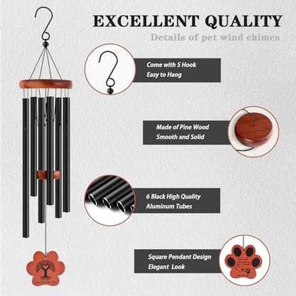 VENBEEL Pet Memorial Wind Chime, 28" Dog Memorial Gifts for Loss of Dog, Pet Loss Sympathy Bereavement Remembrance Gift - color: C-petpaw-black