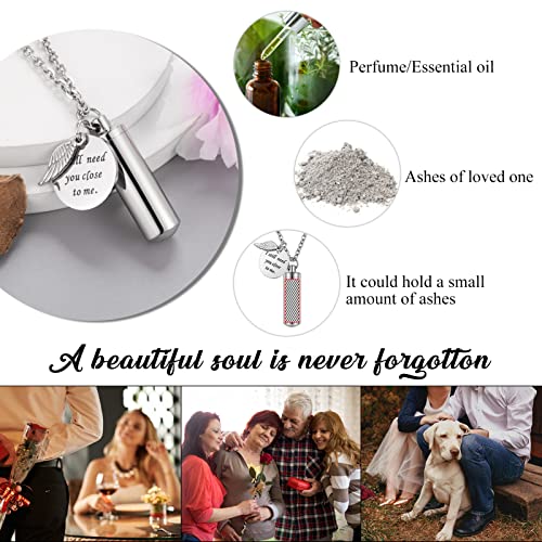 abooxiu Cylinder Urn Necklace for Ashes Cremation Jewelry/Keychain for human Pet Stainless Steel Memorial Keepsake Pendant with Angel Wing Charm Ashes - color: Silver-M