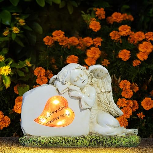 AVEKI Solar Angel Statue for Garden & Cemetery, Resin Angel Figurines with Solar Lanterns Outdoor Waterproof, Angel Sculptures Decor for Yard Lawn Patio Balcony Porch, Garden Gifts for Mom Women (D) - color: D