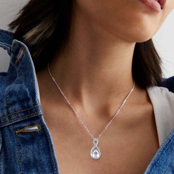 ZOEXUE Infinity Cross Cremation Jewelry - S925 Sterling Silver Cross Urn Necklace for Women - Birthstone Cross with Heart CZ Ashes Keepsake Pendant Memorial Urn Jewelry Gift for A Loss Loved Ones - color: light purple